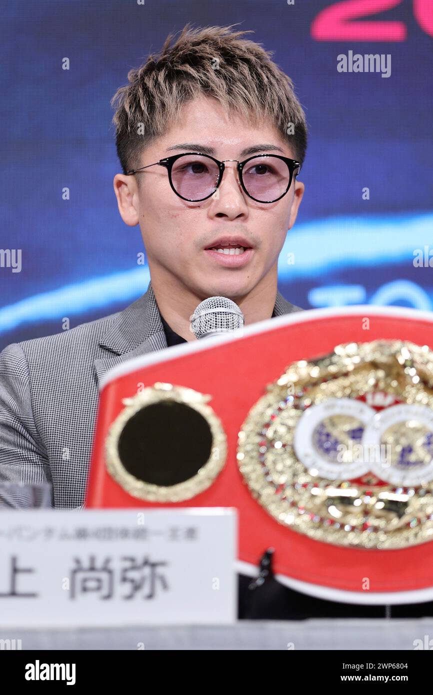 Japanese professional boxer Naoya Inoue attends a press conference with