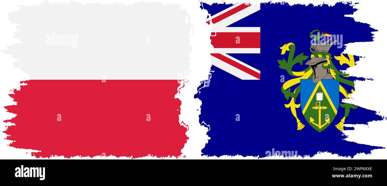 Pitcairn Islands and Poland grunge flags connection, vector Stock Vector