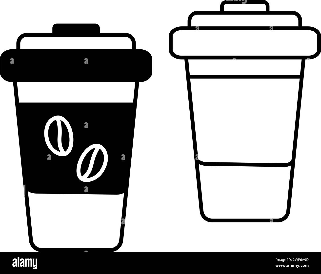 Contour and silhouette drawing of Disposable coffee cups with lid in ...