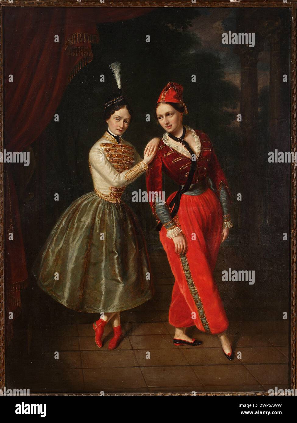 Portrait of the Sisters of Karolina and Anna Strauss, ballet dancers of the Grand Theater; Kaniewski, Jan Ksawery (1805-1867); around 1853 (1850-00-00-1860-00-00);Orient, Grand Theater (Warsaw), Society for the Encouragement of Fine Arts (Warsaw - 1860-1940), Society for the Encouragement of Fine Arts (Warsaw - 1860-1940) - collection, ballet, ballet costumes, headgear, portraits of artists, female portraits, double portraits , primaballerine, oriental costumes, dance, theaters Stock Photo