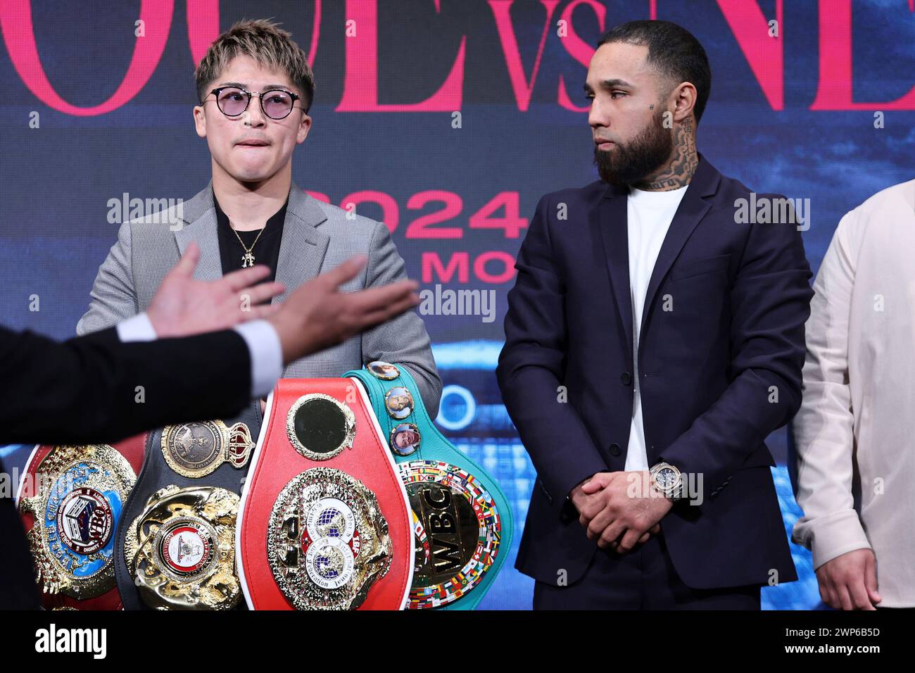 Japanese professional boxer Naoya Inoue attends a press conference with