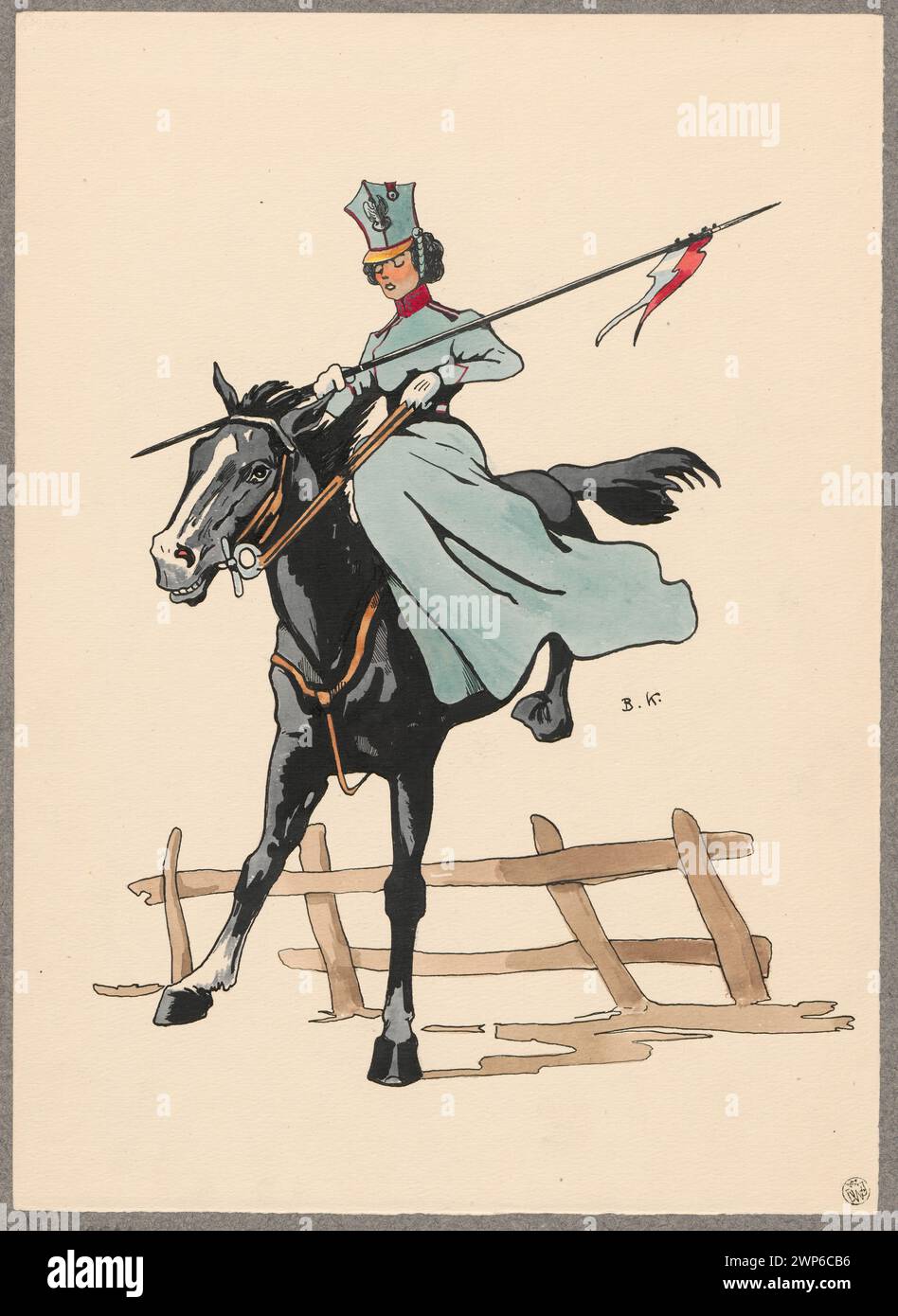 A cavalryman jumping on horseback by p OT; Carp, boles (1879-1939); after 1914 (1914-00-00-1930-00-00);Polish Legions (1914-1917), Amazons, cavalry (army), Ułani Stock Photo