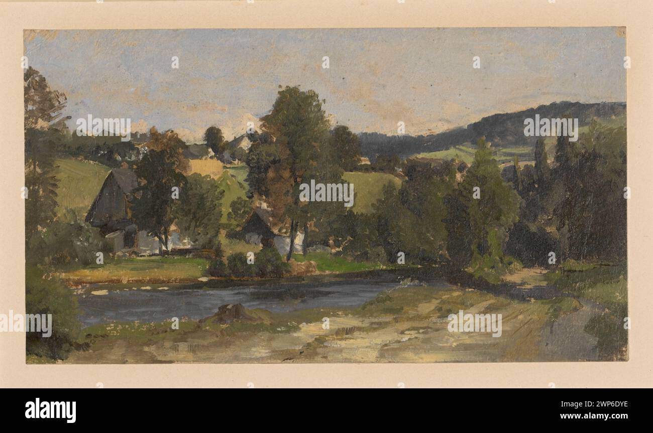 Landscape from rivers and huts from Zlaté Hory; Dressler, Adolf (1833-1881); 1850-1881 (1850-00-00-1881-00-00);Schlesisches Museum der Bildenden Künste (Wrocław - 1880-1945) - collection, Zlaté Hory (Czech Republic), rural landscapes, German drawings Stock Photo