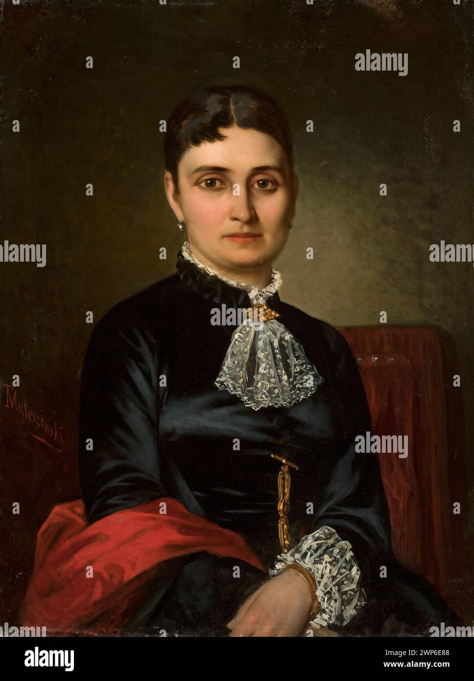 Anaszkowska, Apolonia (Fl. Ca 1882), Anaszkowska, Apolonia (Flow. Ca 1882) - iconography, jewelry, gift (provenance), earrings, lace, portraits, portraits en face, female portraits, portraits in an armchair, portraits in semi sitting characters, frogs Stock Photo