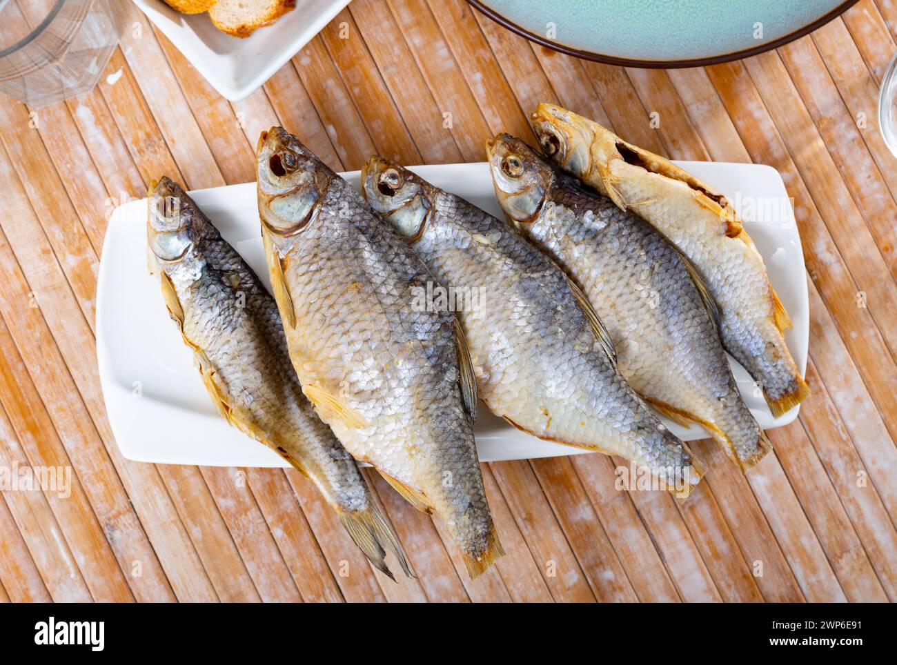 Dried roaches served on plate Stock Photo