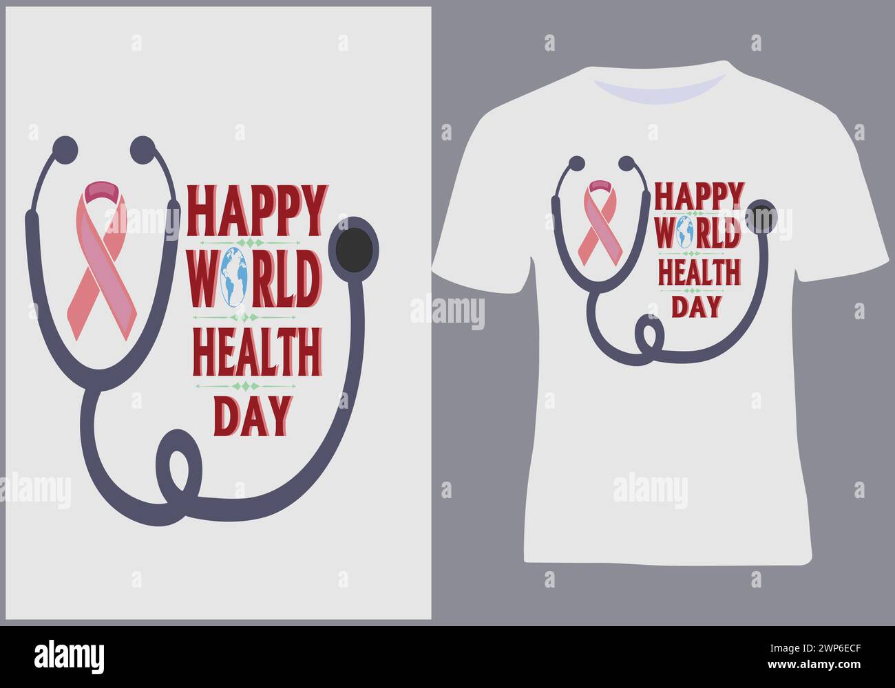 Happy world health day t shirt desiffor Ladies Gens Stock Vector