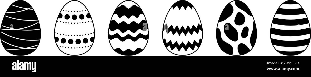 Spring Easter eggs set. Black and white egg collection with different ...