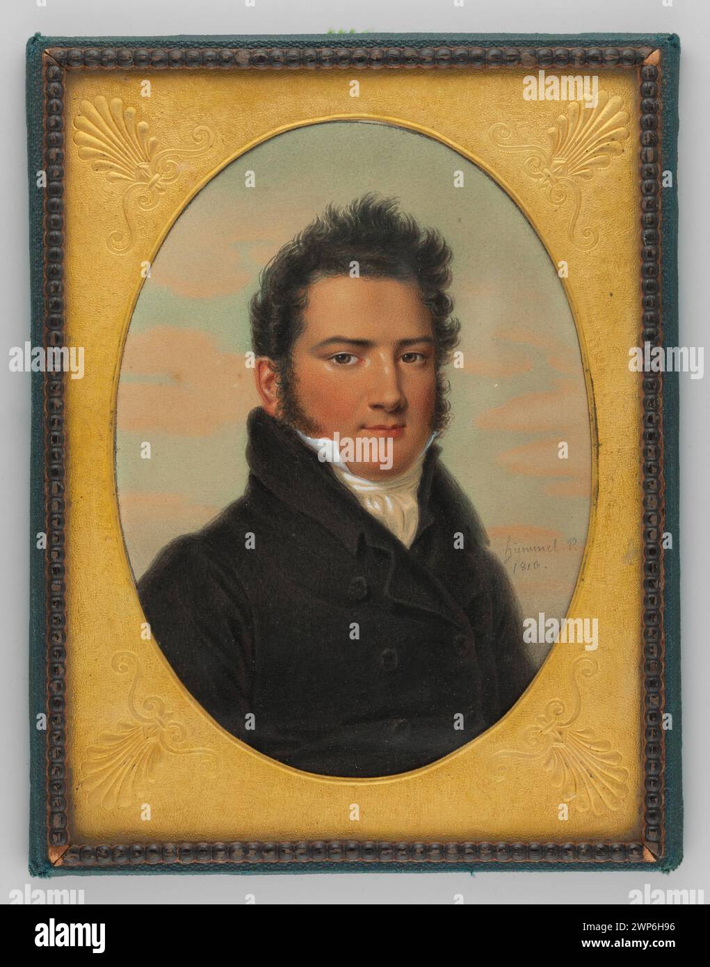 Miniature portrait of Matthias Artaria (1793-1835), Vienna musician and son of Dominico Artaria, painted by Carl de Bourdon Hummel in 1813, showing him in three-quarter view, part of Ernst Ludwig's collection of foreign miniatures documenting musicians and men in European art. Stock Photo