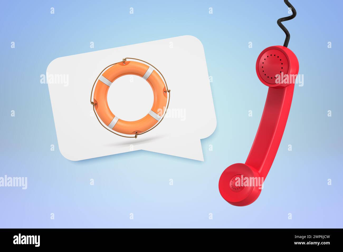 Lifebuoy and phone symbolizing emergency call Stock Photo