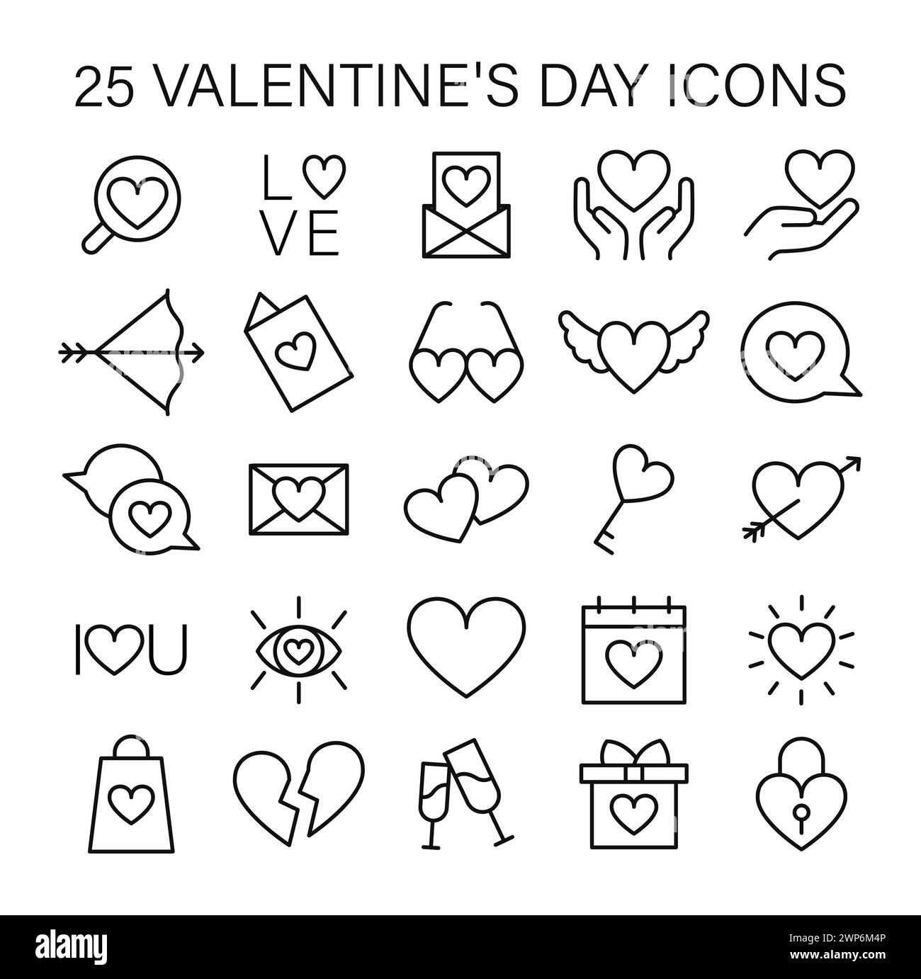 Valentine's Day icon set capturing essence of love with hearts, gifts 