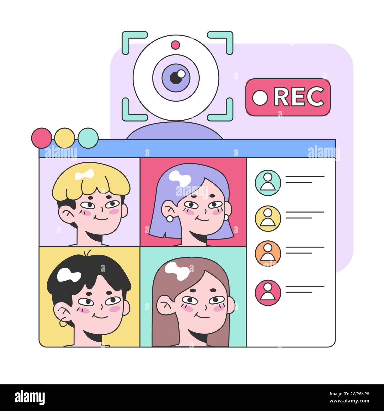 Vibrant digital meeting platform captures four cheerful participants