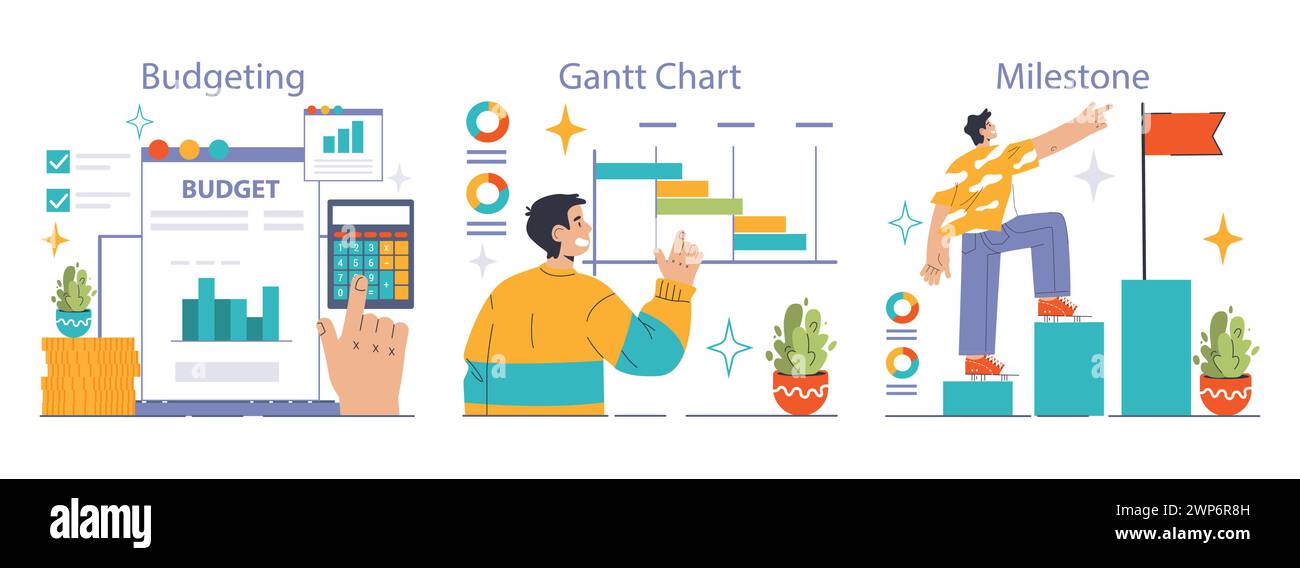 Project Implementation set. Budgeting, charting progress, celebrating ...