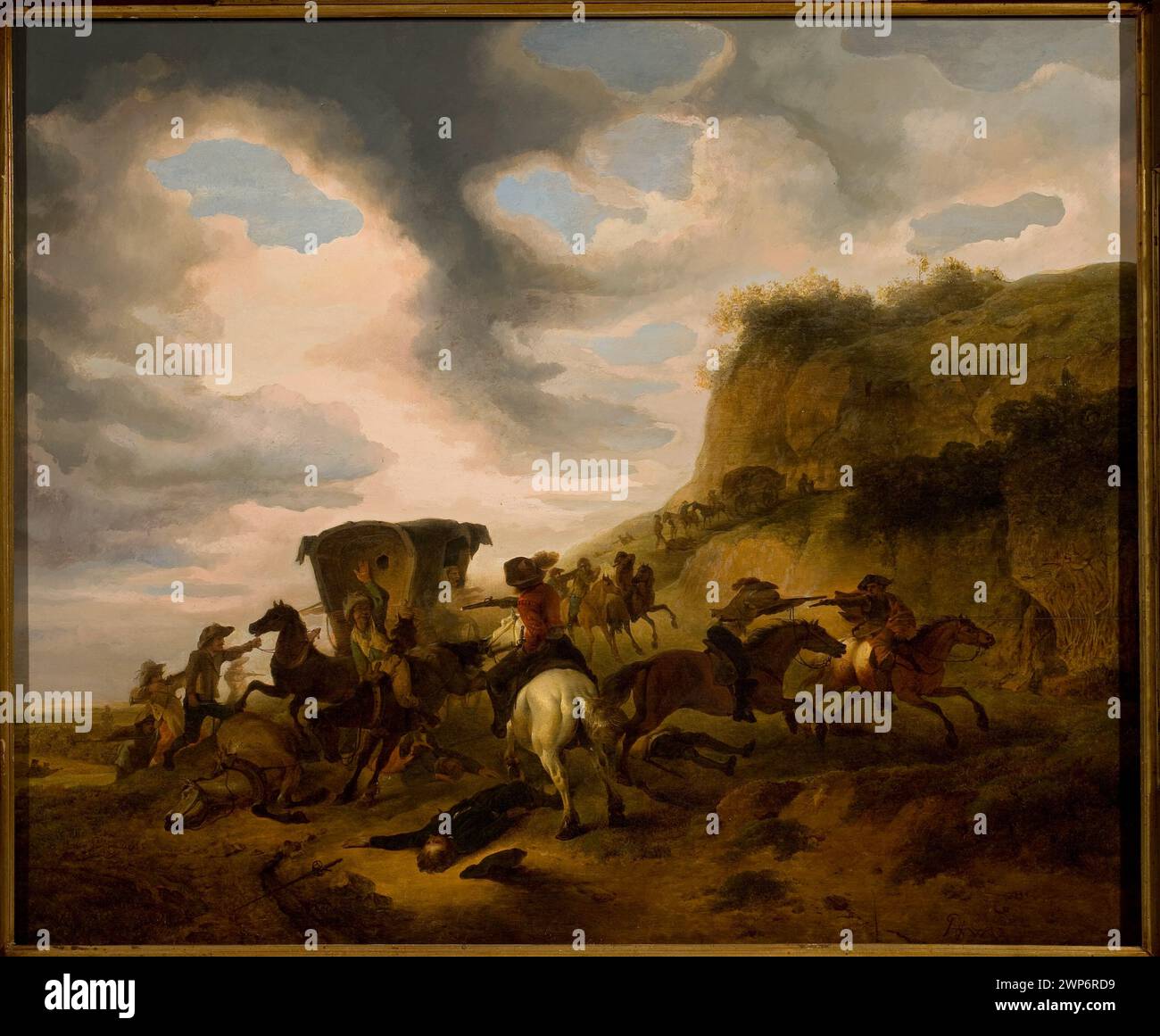 Travel assault; Wouwerman, Philips (1619-1668); around 1650 (1645-00-00-1655-00-00);Horses, Dutch painting, landscapes, message (provenance), battle scenes Stock Photo