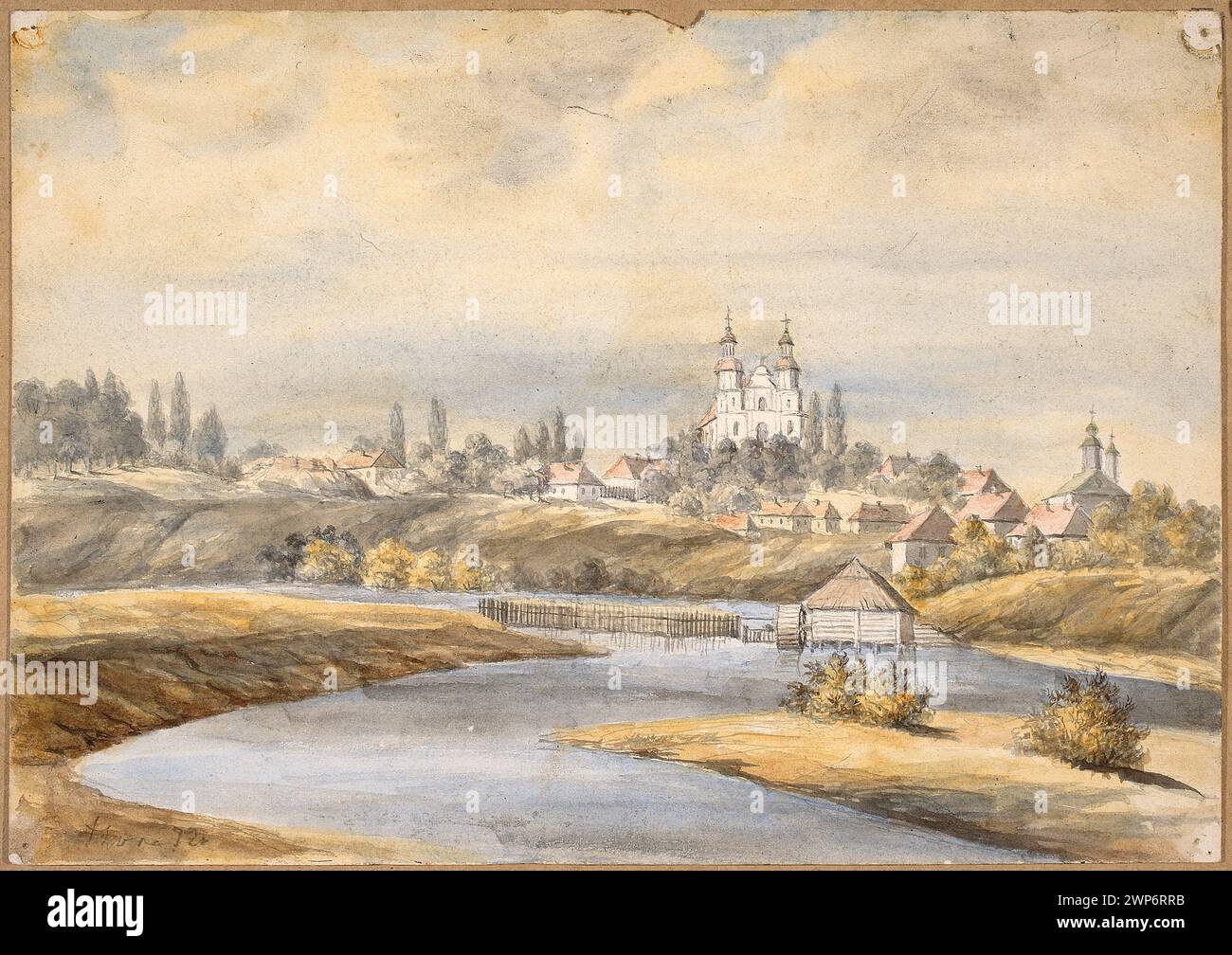 View of Horod On the Bug; Orda, Napoleon (1807-1883); around 1880 (1875-00-00-1885-00-00);Bug (river), Horodło (Lubelskie Voivodeship), Smolikowski, Seweryn (1809-1897), Smolikowski, Seweryn (1809-1897)-collections, Smolikowski, Seweryn (1850-1920), Smolikowski, Seweryn (1850-1920)- Collection, architecture, baroque (archite.), Baroque (style), churches (archite. Stock Photo