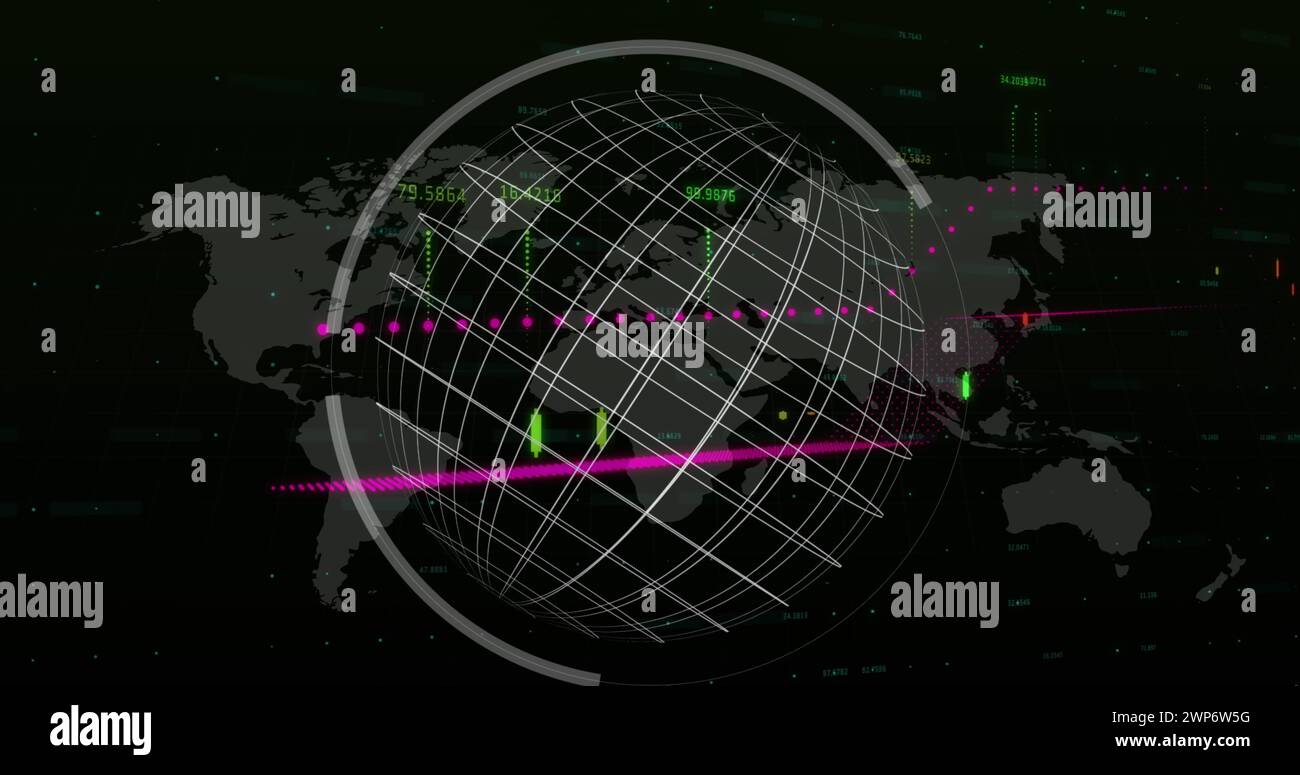 Image of data processing with graph over world map and globe Stock ...