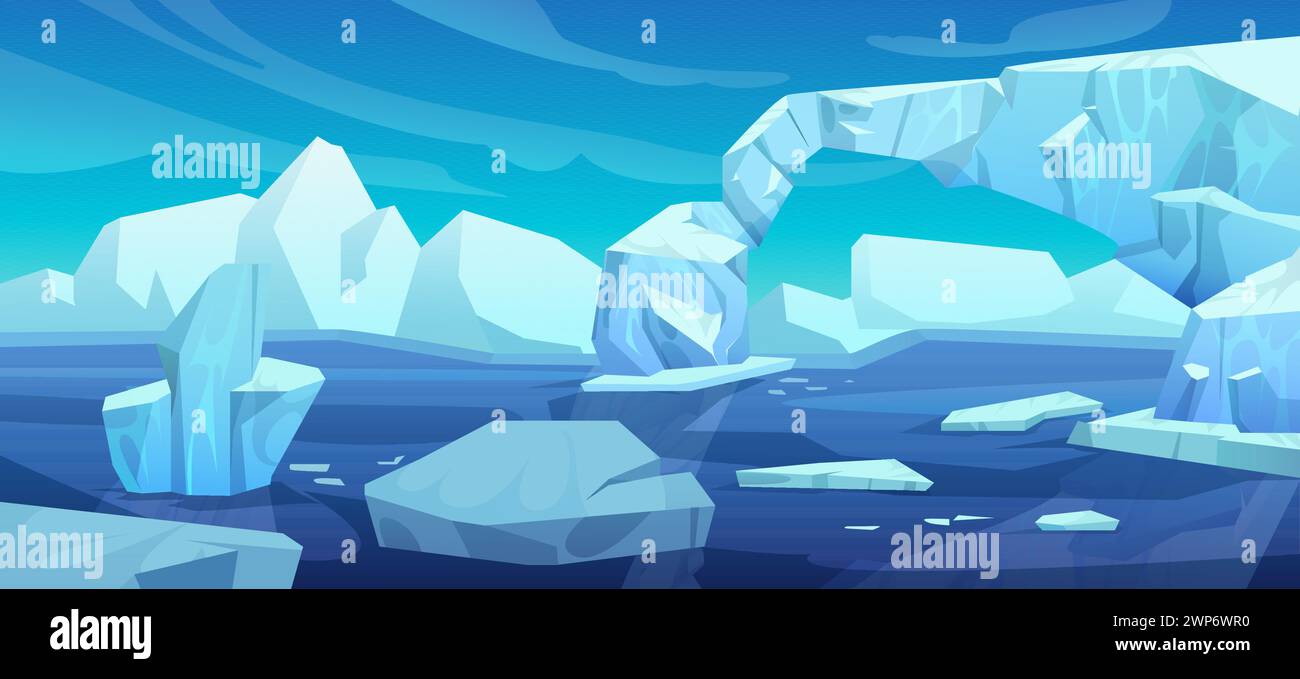 Arctic landscape with iceberg in ocean or sea. Cartoon vector ...