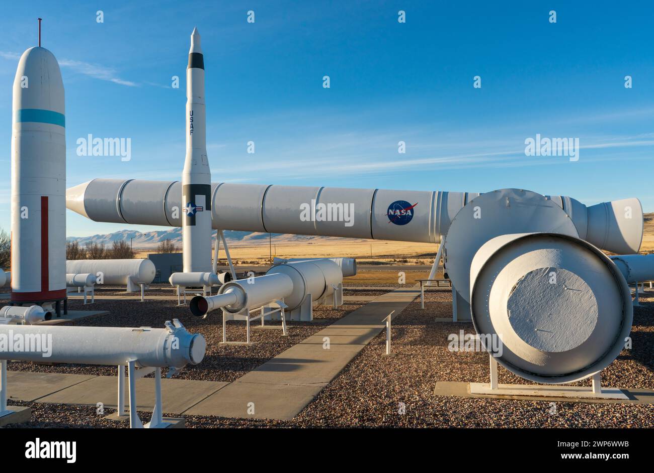 Rockets and Missiles at ATK Rocket Garden in Corinne, Utah, USA Stock
