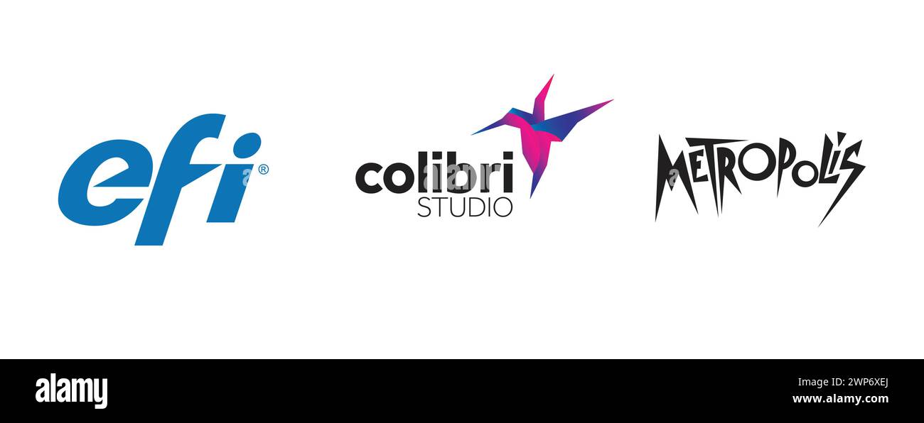 Metropolis , Efi printing, Colibri Studio. Popular brand logo collection. Stock Vector