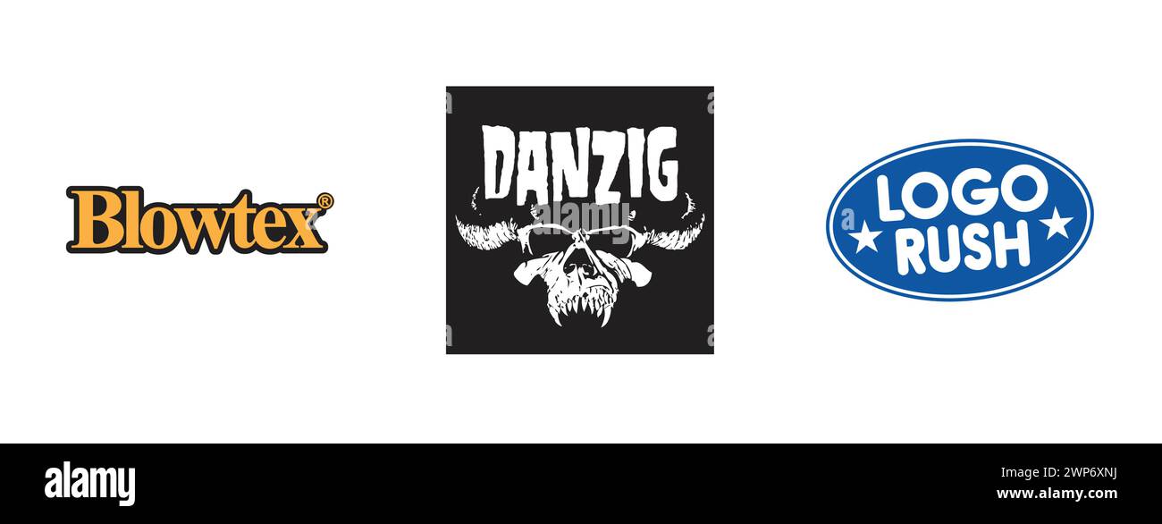 Danzig Skull, Rush, Blowtex. Popular brand logo collection. Stock Vector