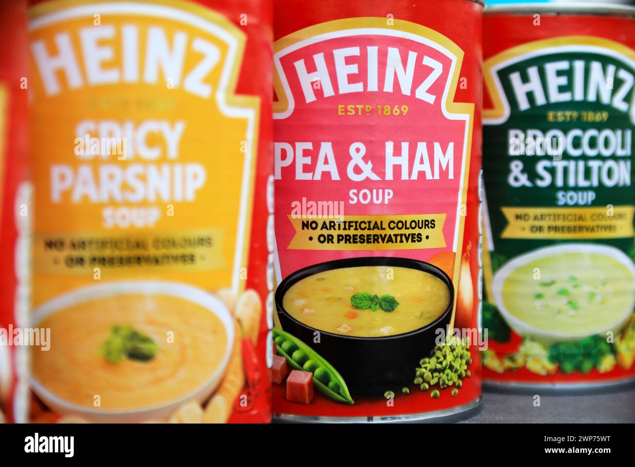 Tins of Heinz soup Stock Photo