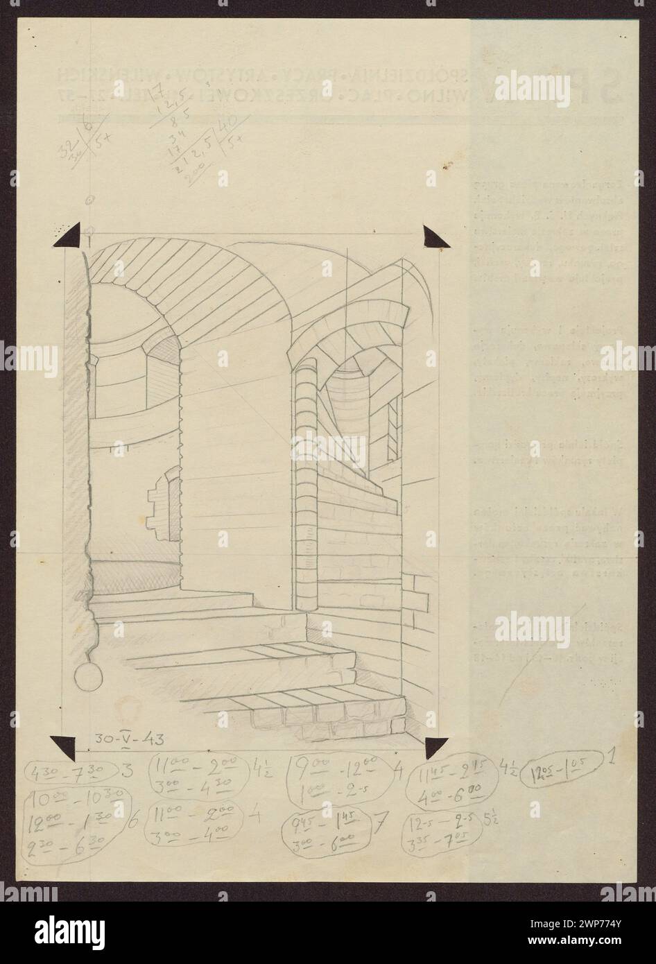 Staircase, sketches for graphics from the TRAKI series; Romanowicz, Walenty; 1941-1944 (1941-00-00-1944-00-00); Stock Photo