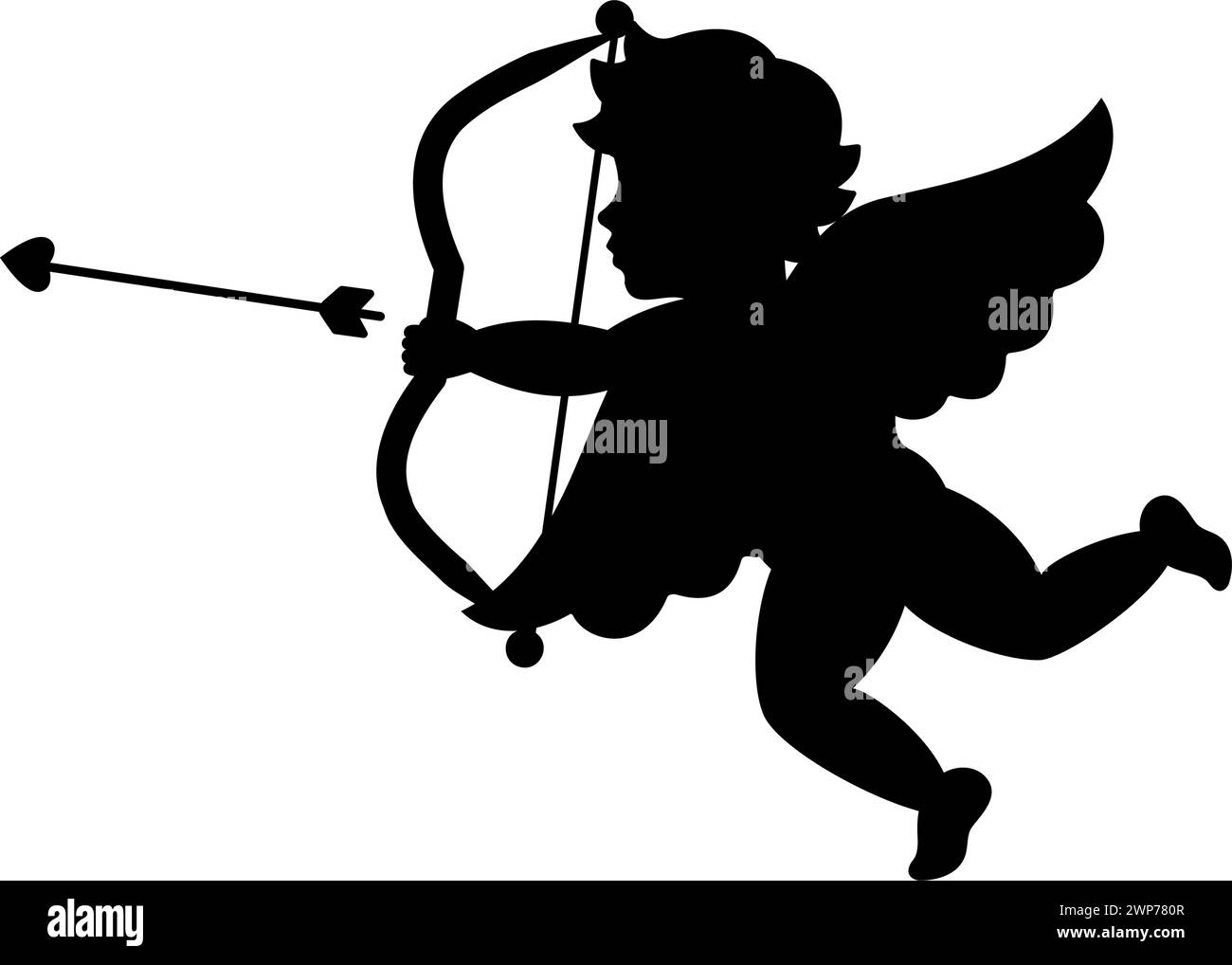 Cupid Aiming A Bow And Arrow Cherub Silhouette Valentines Day Love Symbol Vector 8794
