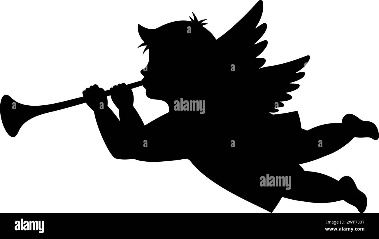 Herald angel. Cherub silhouette. Valentine's day. Love symbol. Vector illustration. Stock Vector