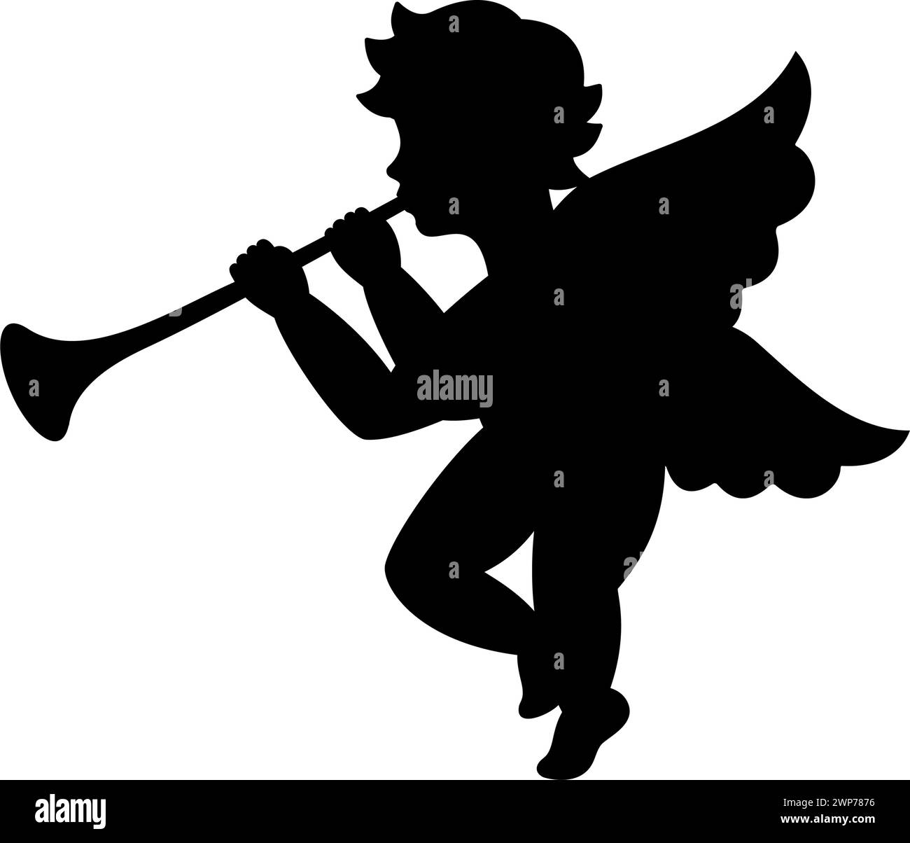 Herald angel blowing trumpet. Cherub silhouette. Valentine's day. Love symbol. Vector illustration. Stock Vector