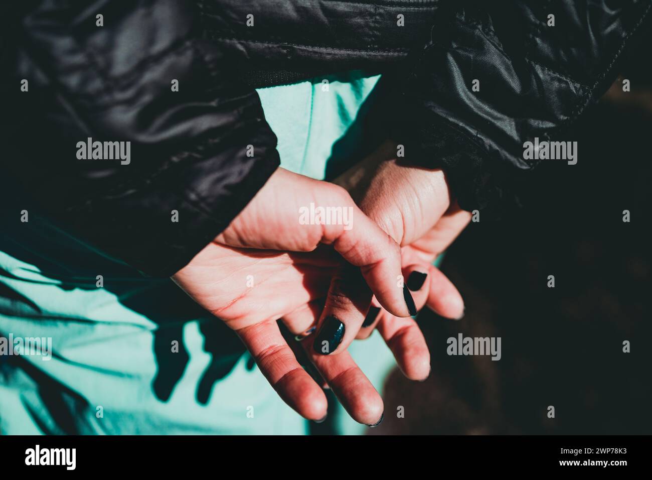 close-up of woman's hands with painted nails Stock Photo