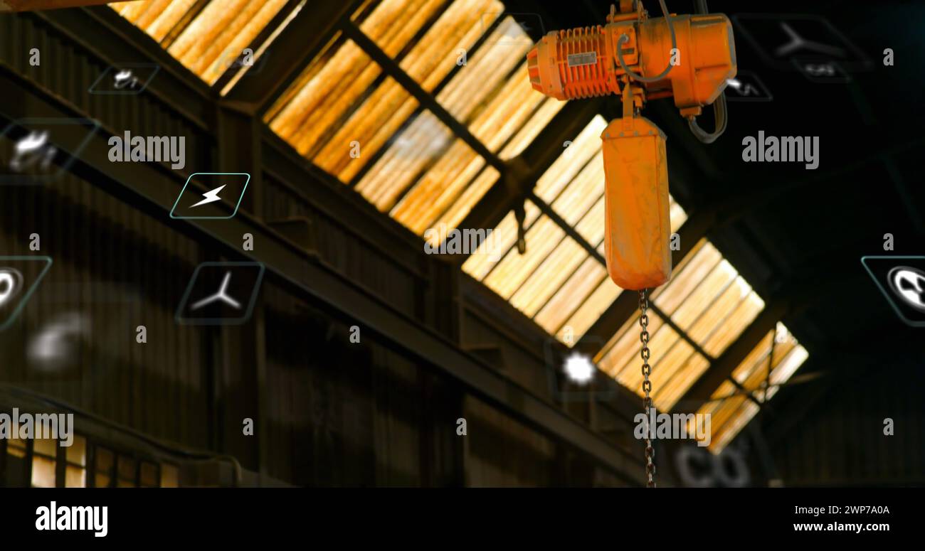 Image of digital icons over factory Stock Photo - Alamy
