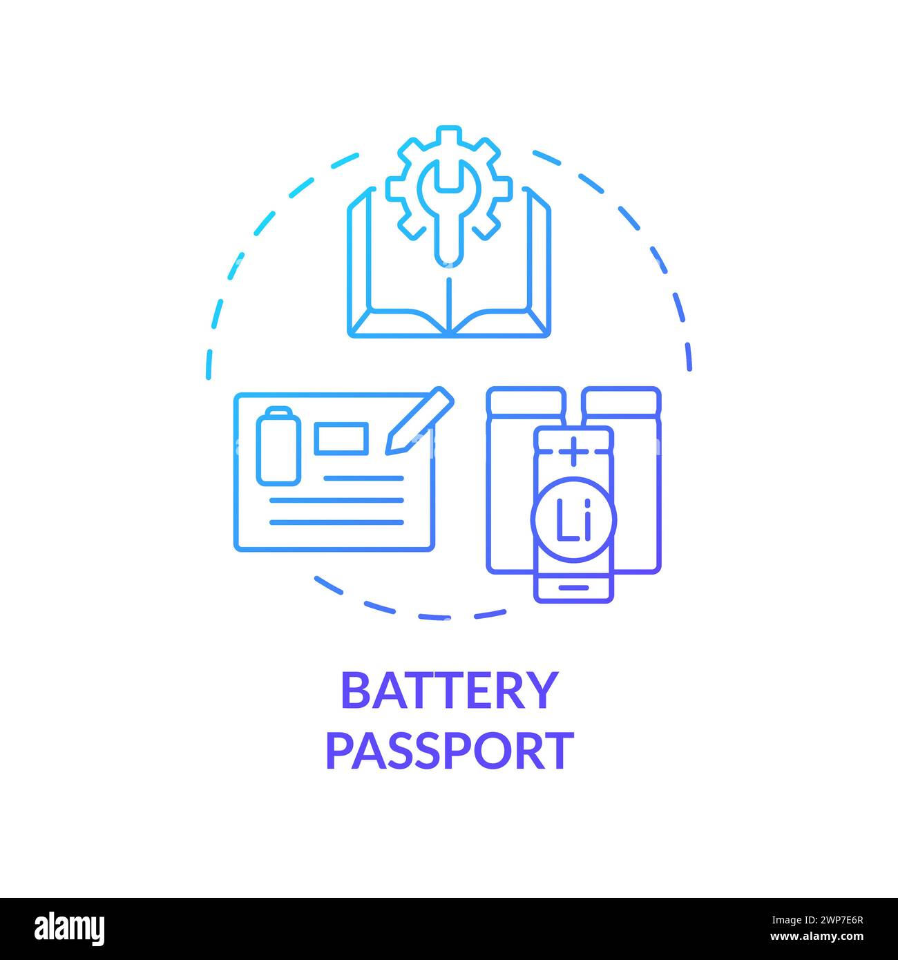 Battery passport blue gradient concept icon Stock Vector