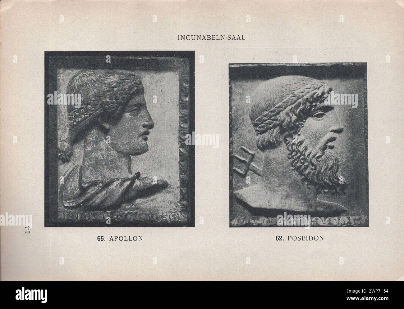 Adolf Furtwängler : Glyptothek 1907 / Illustrierter Katalog der Glyptothek König Ludwig's I. zu München / Kastner & Callwey, 1907 / Illustrated catalogue of the Glyptothek of King Ludwig I in Munich at 1907 / incunabeln saal - incunabula hall / Apollon - antique greek Apollo bust - antique Apollo relief - Antique Apollo statue - ancient Greek Apollo - Profile of the ancient Greek Apollo & Poseidon - antique greek Poseidon bust - antique Poseidon relief - Antique Poseidon statue - ancient Greek Poseidon - Profile of the ancient Greek Poseidon Stock Photo