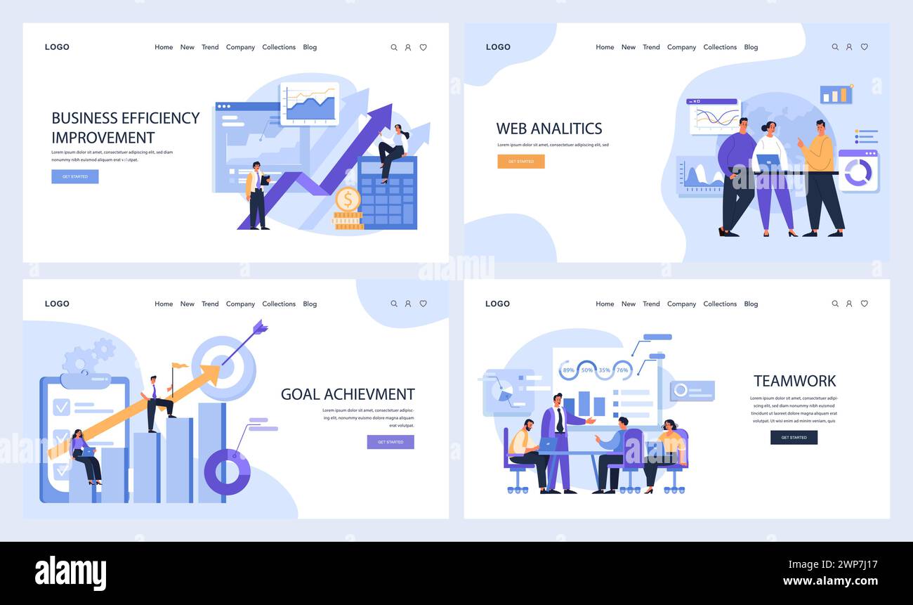 Business Concepts Set. A series of illustrations showcasing various ...