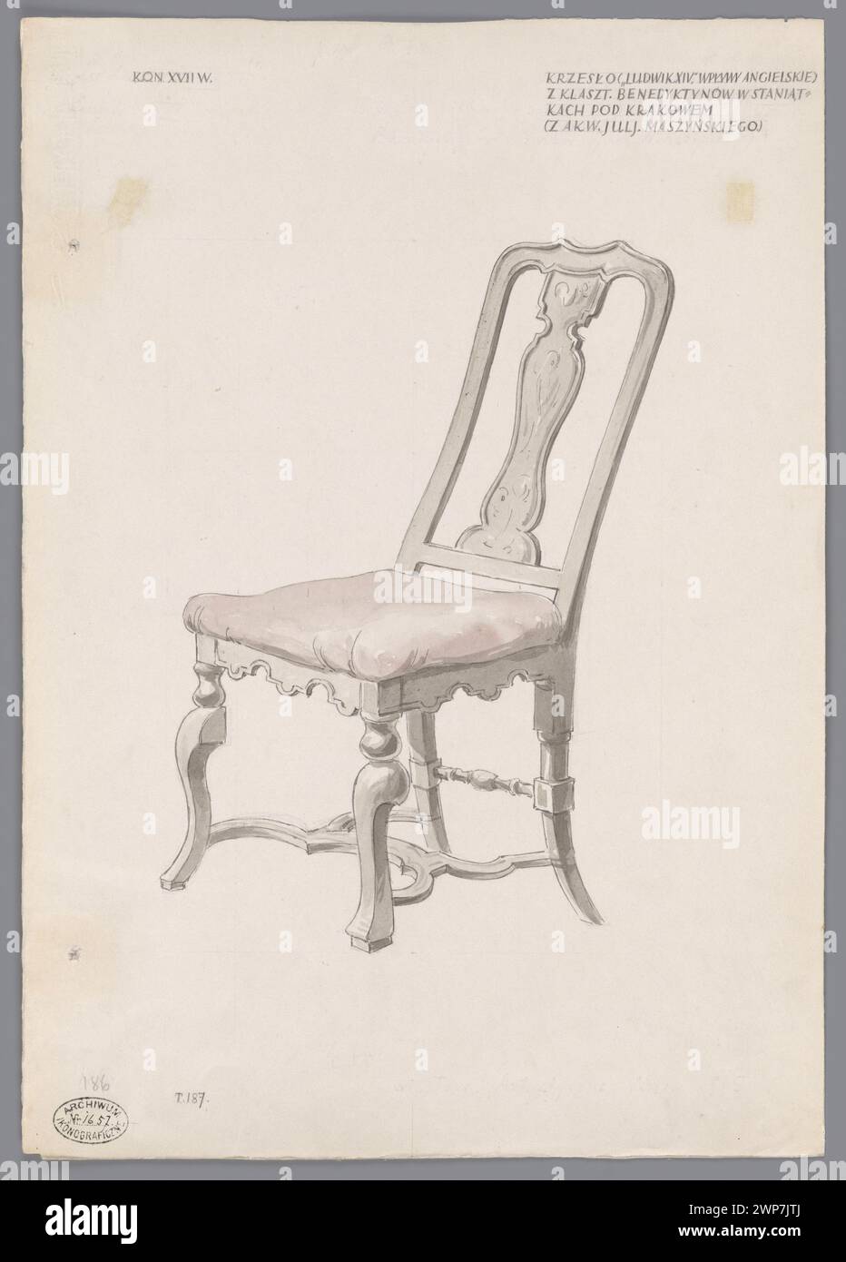Chair from the end of the 17th century from the equipment of the Benedictine monastery in the stanks near Krakow, according to the watercolor of Julian Machy; Sztolcman, W Adys Aw Roman (1873-1950); 1915 (not after 16.01.1915) (1915-00-00-1915-00-00); Stock Photo