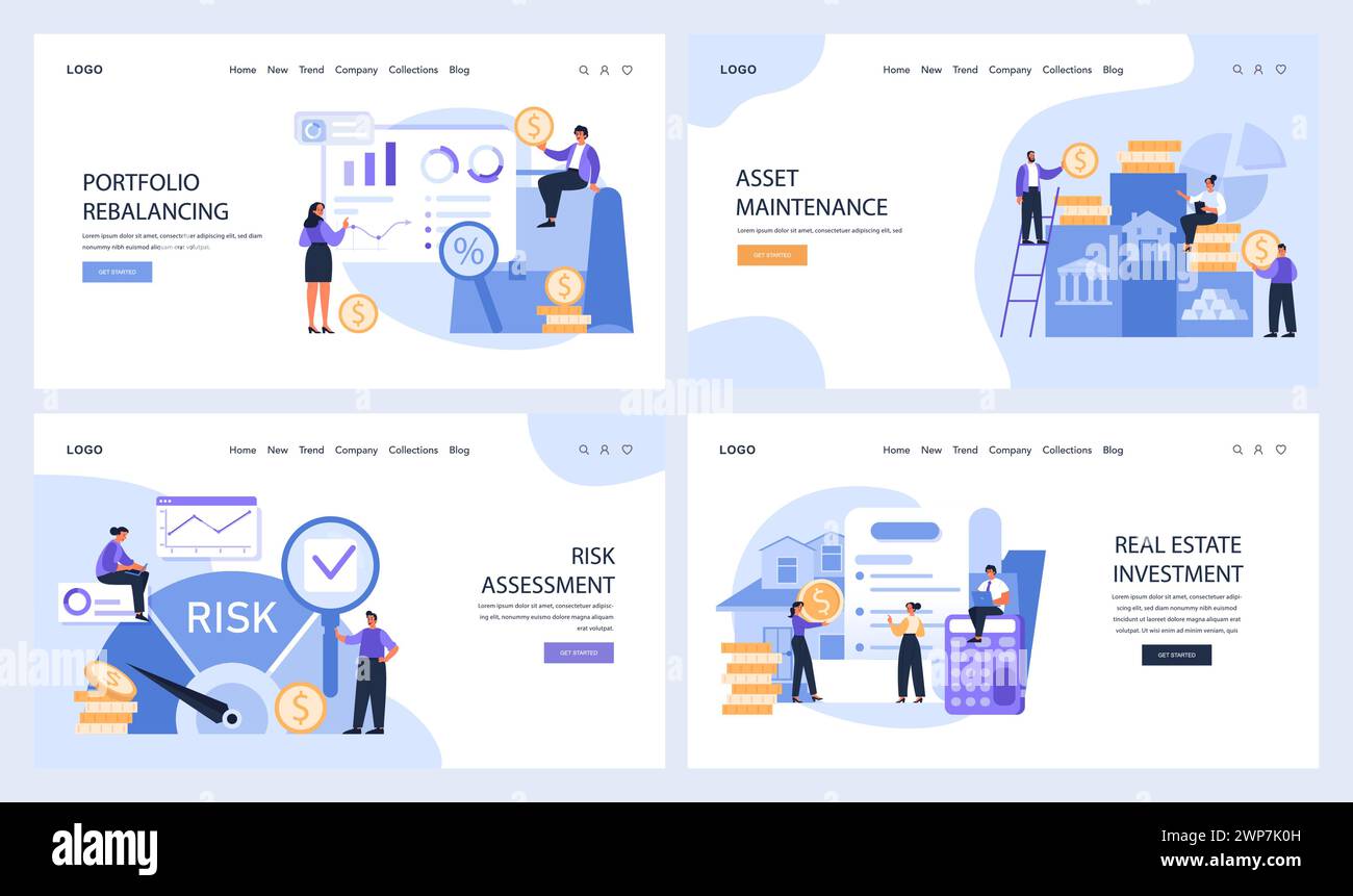 Financial webpage web or landing set. Showcasing tools for portfolio ...