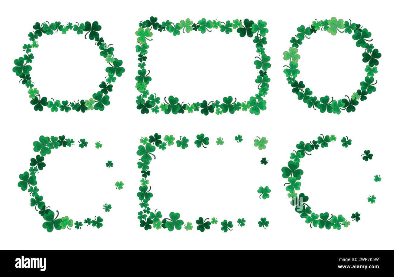 Set of frames with clover on a white background Stock Vector