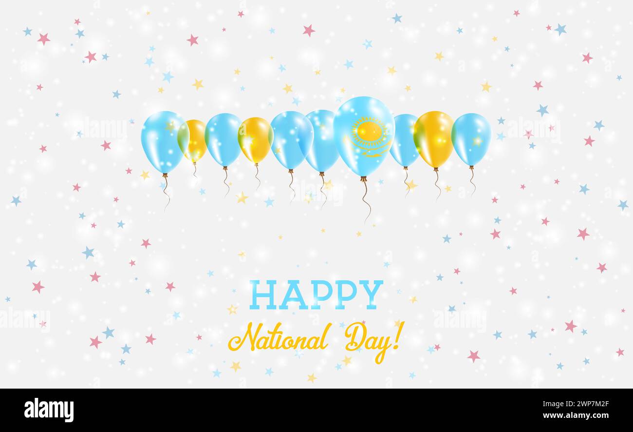 Kazakhstan Independence Day Sparkling Patriotic Poster Row Of Balloons