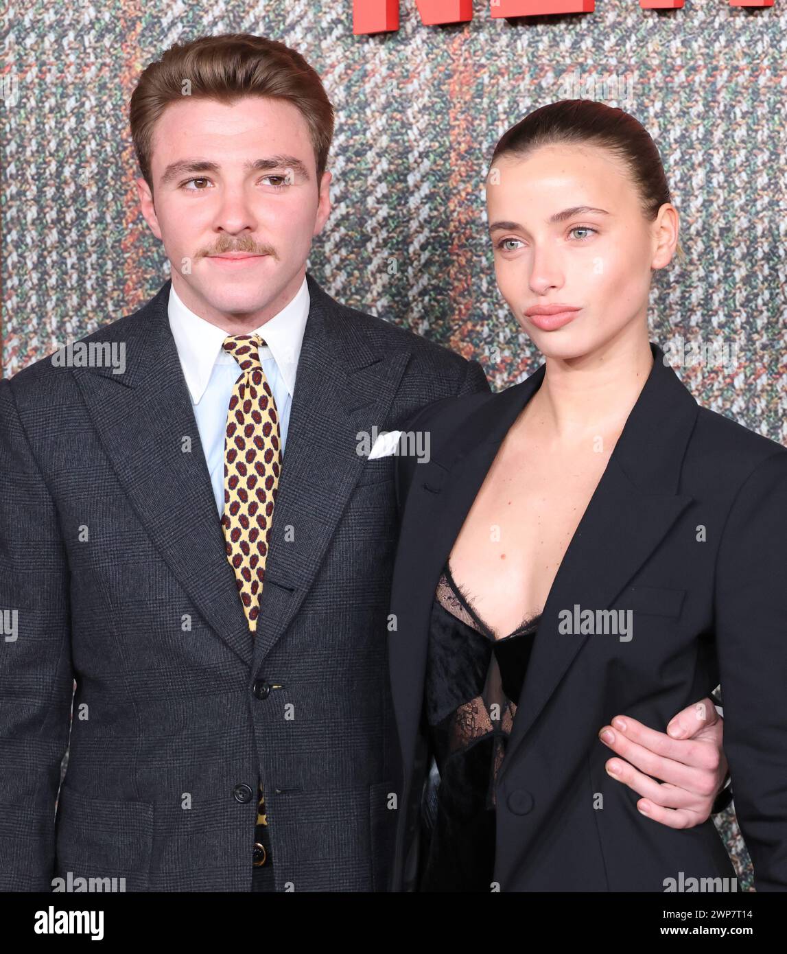 Rocco Ritchie and Olivia Monjardin, THE GENTLEMEN UK Series Global Premiere, Theatre Royal, Drury Lane, London, UK, 05 March 2024, Photo by Richard Go Stock Photo