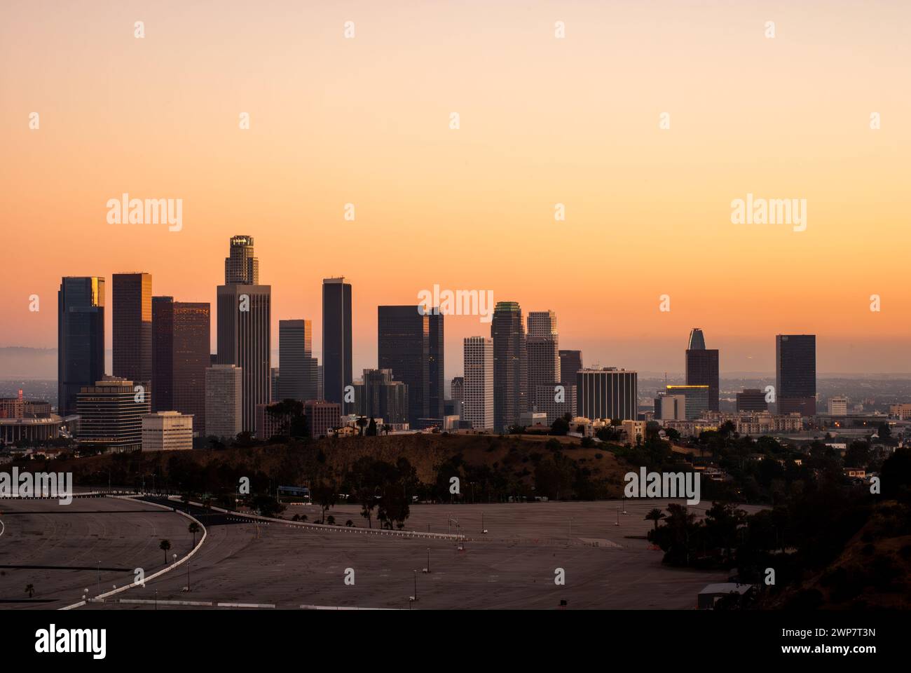 A stunning sunrise in Los Angeles with distant mountains Stock Photo