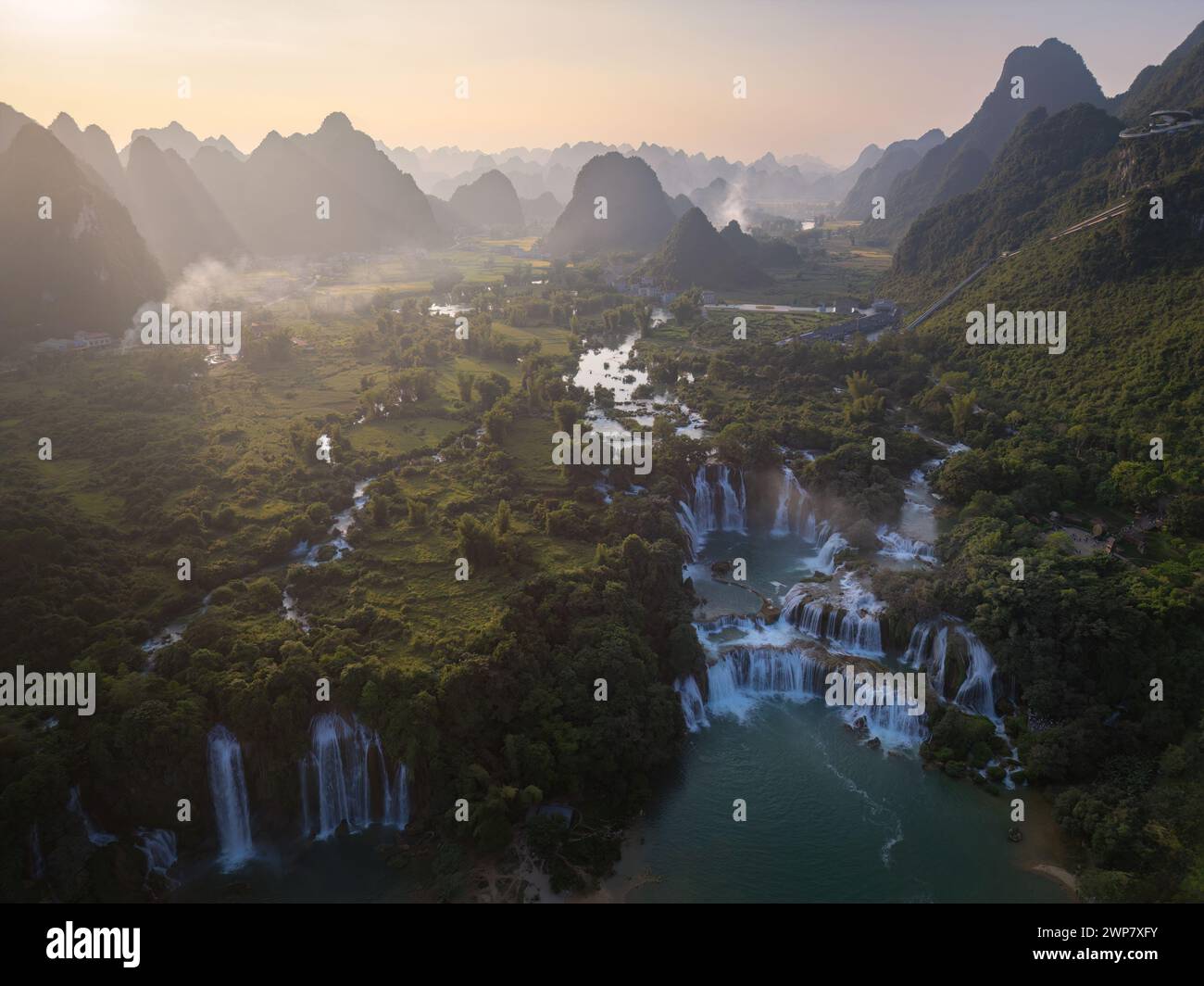 An aerial view of Ban Gioc-Detian Falls in Northern Vietnam Stock Photo ...