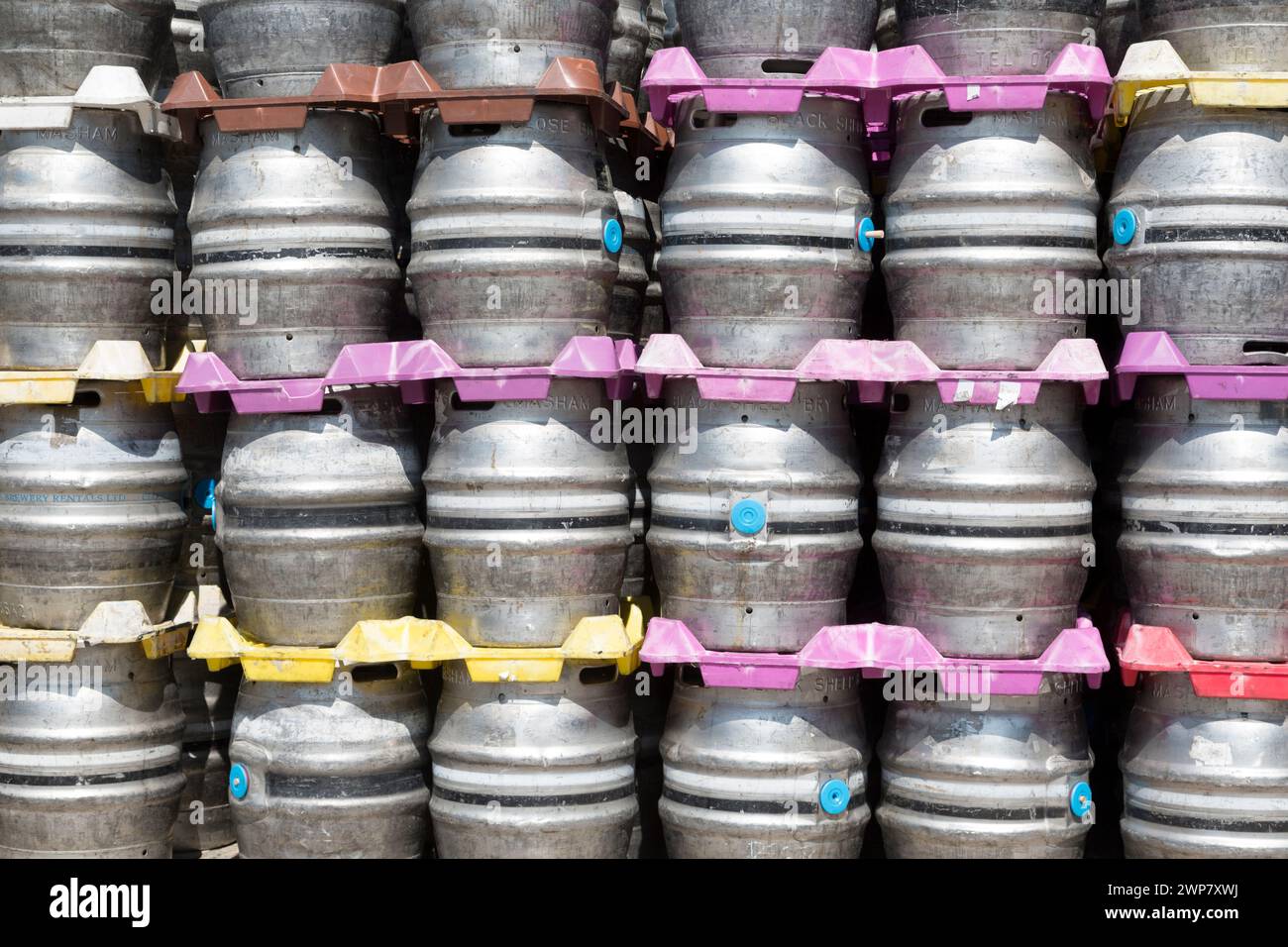 Aluminium Beer barrels at the Black sheep Brewery Masham, North Yorkshire, UK. Stock Photo