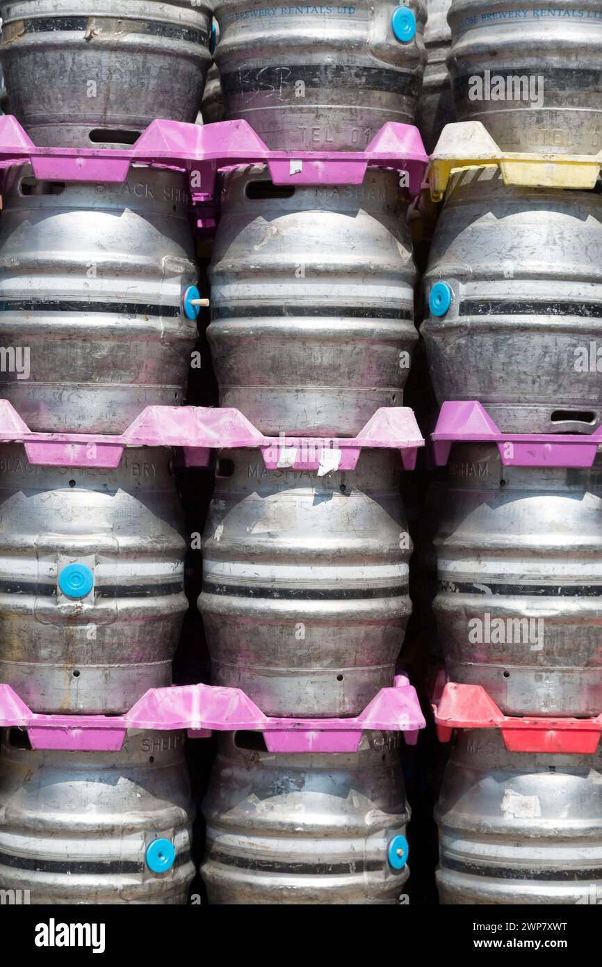Aluminium Beer barrels at the Black sheep Brewery Masham, North Yorkshire, UK. Stock Photo