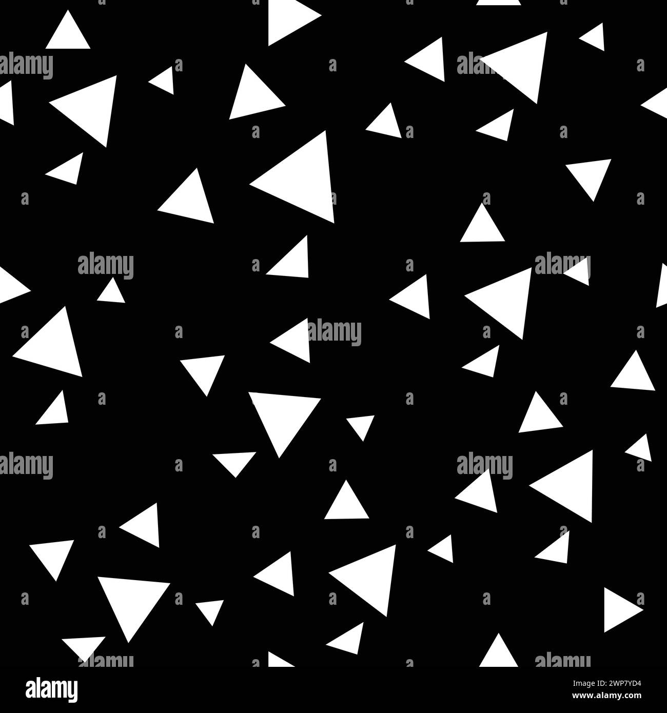 Repeating pattern with triangles on a black background. Chaotic triangles seamless pattern. Endless printable pattern Stock Vector