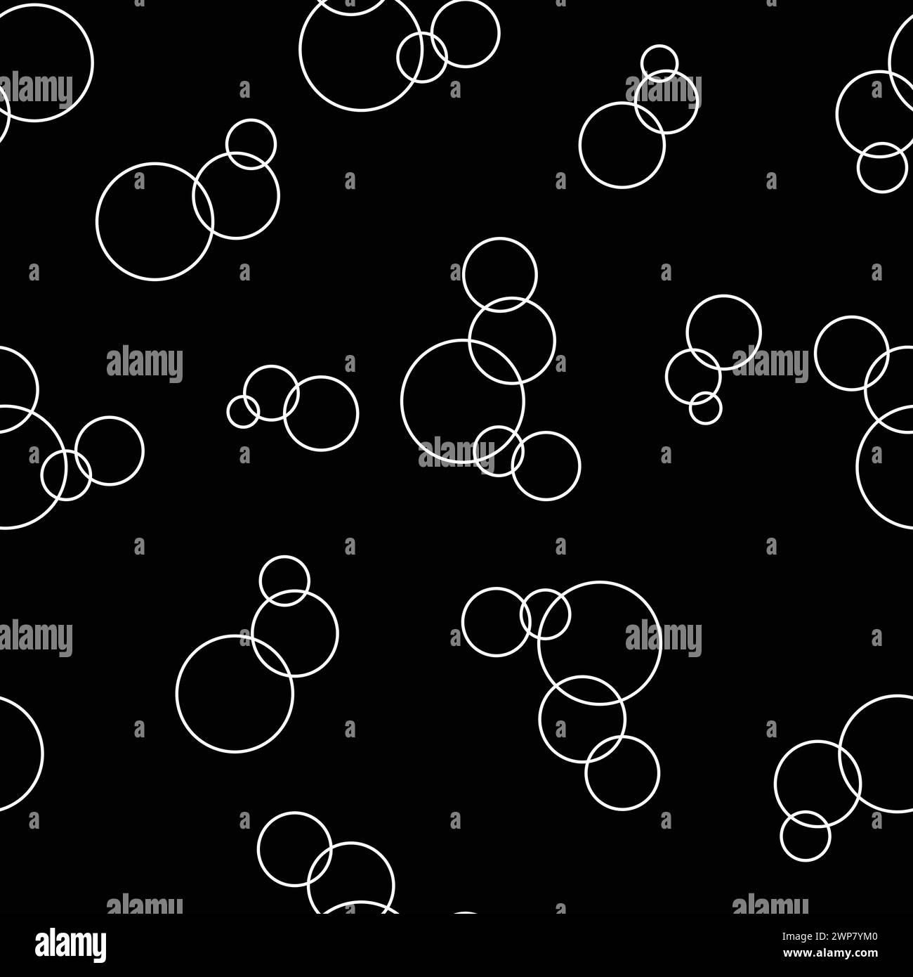 Repeating pattern with circle outline on a black background. Сhaotic circles seamless pattern. Endless printable pattern Stock Vector