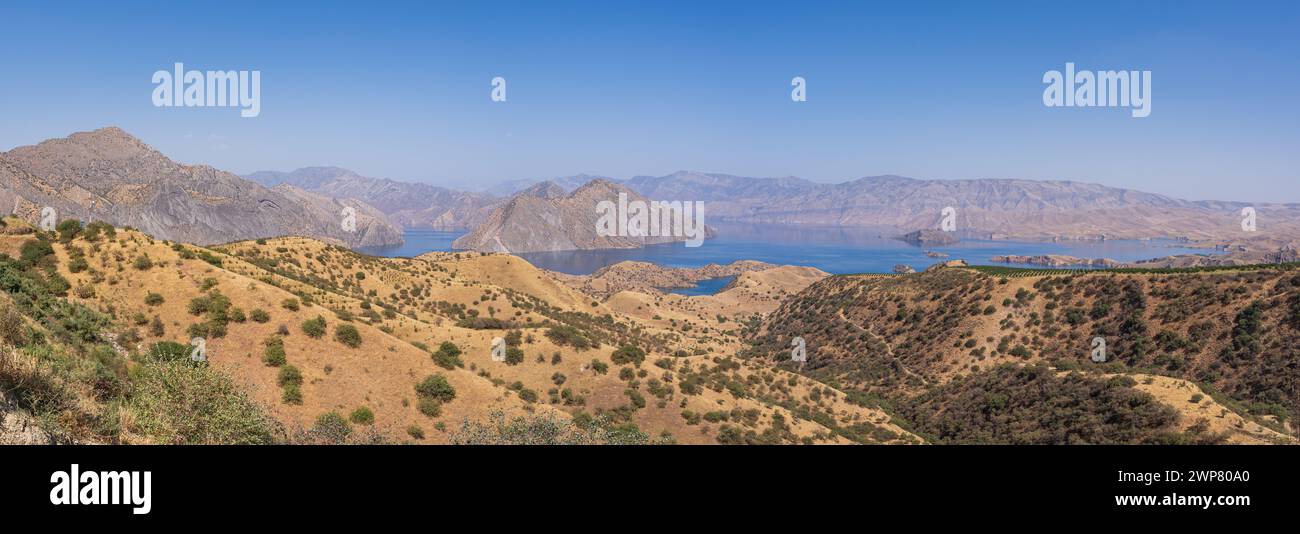 Colorful landscape panoramic view of Nurek dam lake second highest in Colorful landscape panoramic view of Nurek dam lake second highest in