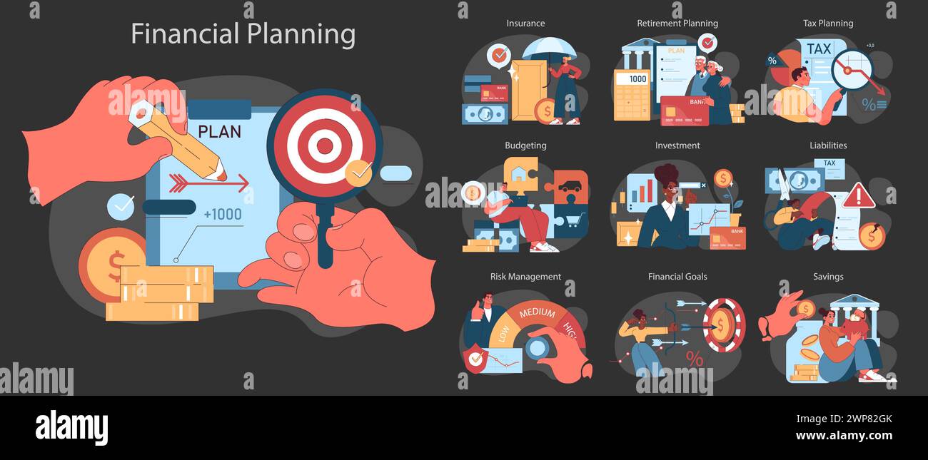 Financial planning set. Strategic financial planning and effective