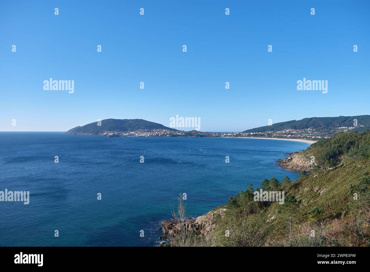 A scenic panoramic view of Finisterre in Coruna, Spain. Stock Photo