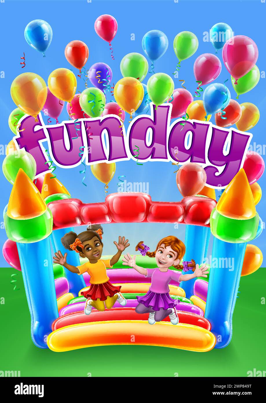 Bouncy House Castle Jumping Girls Kids Cartoon Stock Vector Image & Art