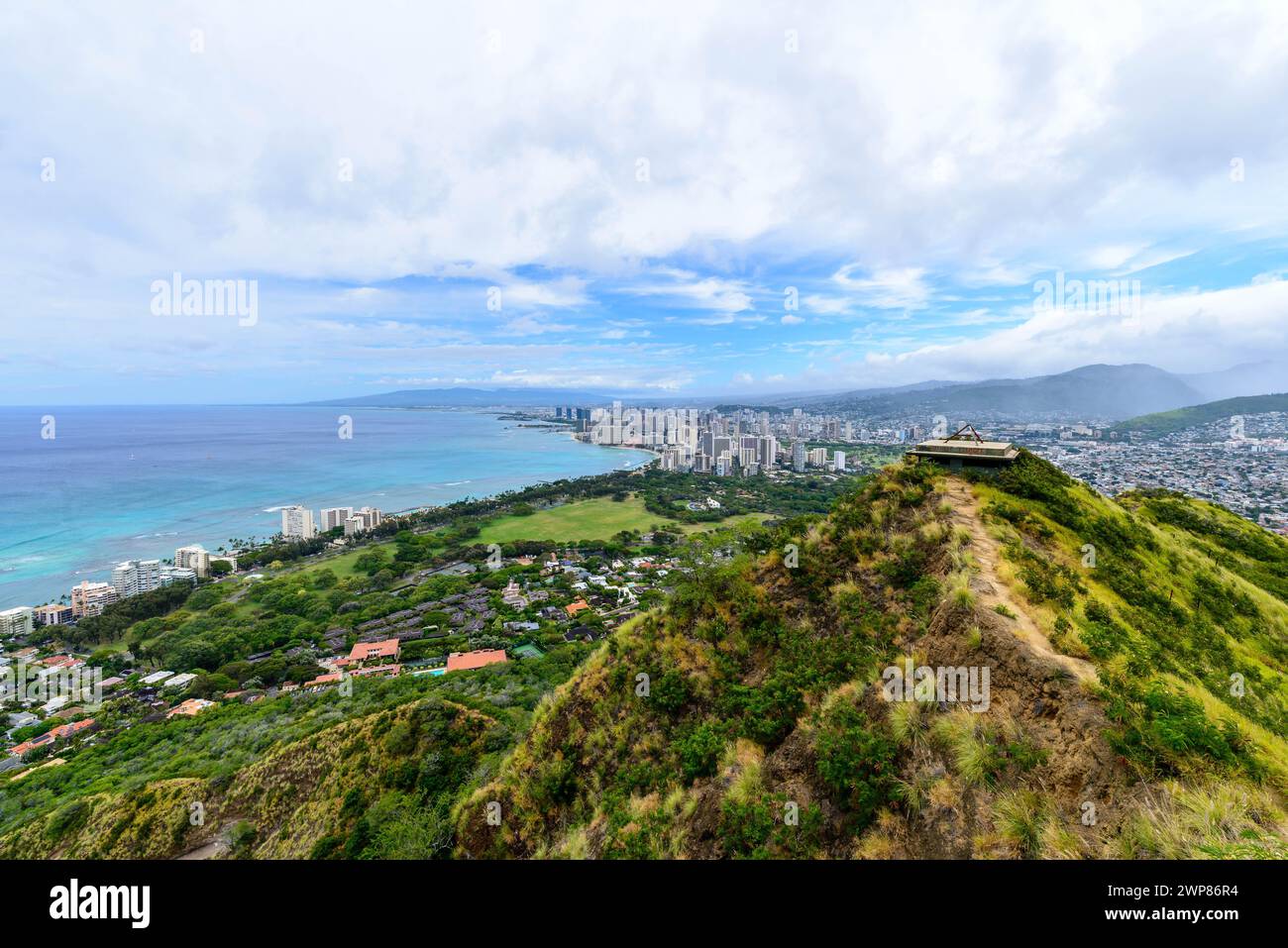 Cityscape of Honolulu from Diamond Head State Monument in Hawaii, USA ...