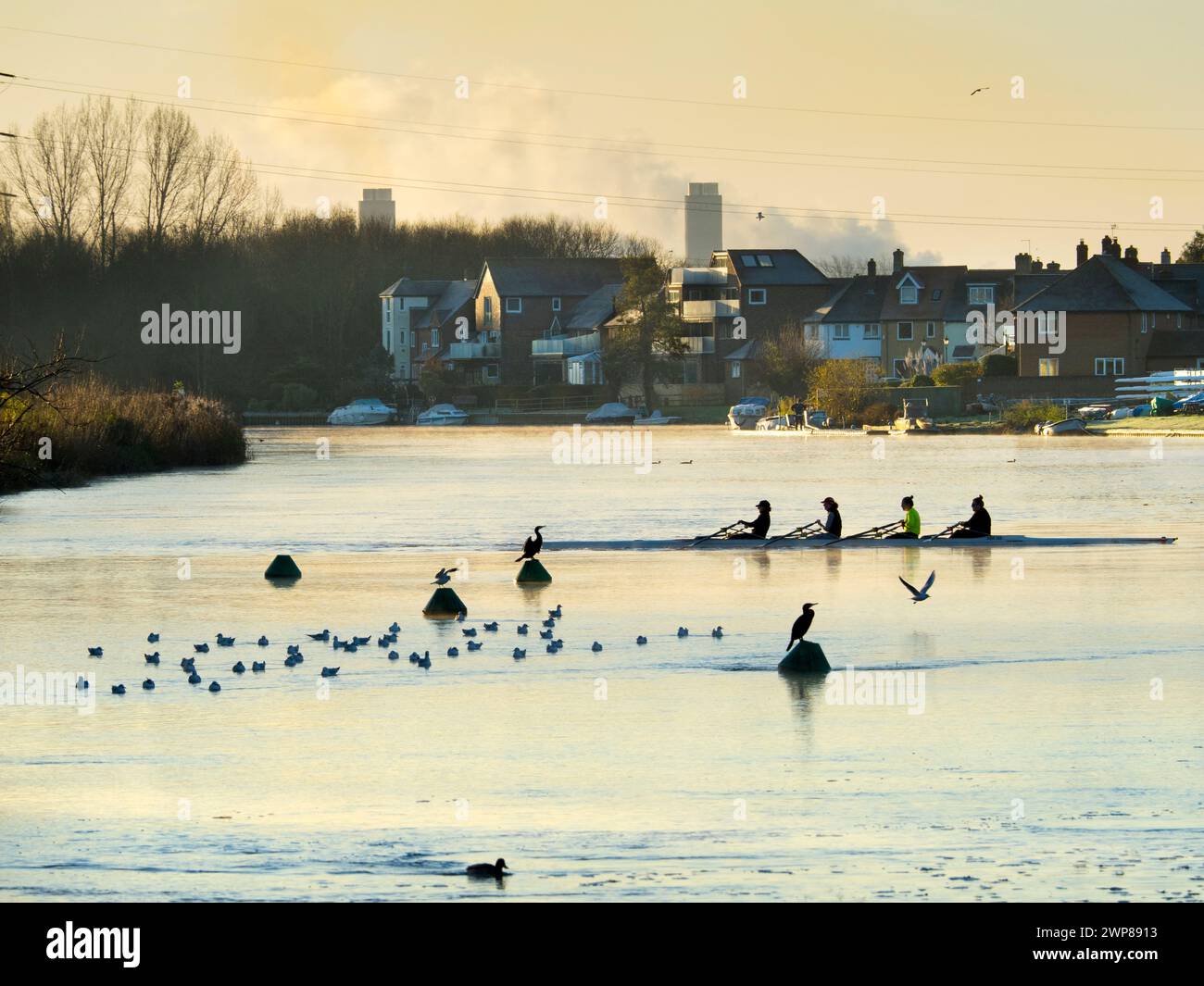 Abingdon-on-Thames claims to be the oldest town in England.It is only a few miles downstream from Oxford, so we often see college rowing teams practic Stock Photo